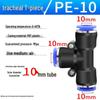 Pneumatic Air Tube Quick Connector PE8 Straight Tee with Reducing Blue Cap PEG8-6/10.