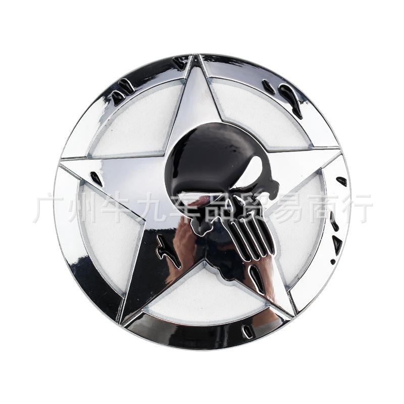 Large Round Pentagram Label, Round Star Label, Punisher Label, Ghost Head Label, Metal 3D Three-dimensional Decoration.