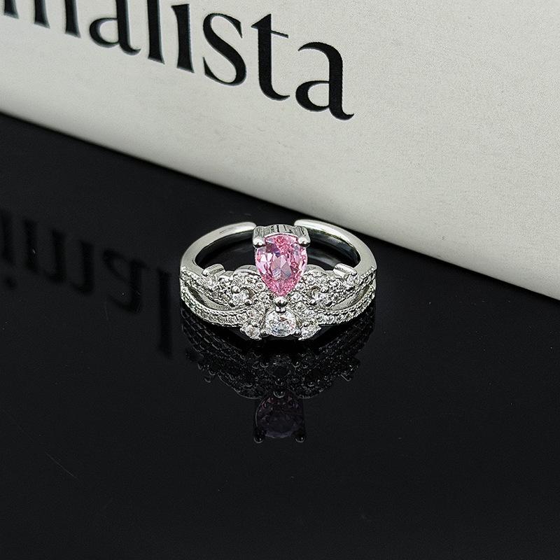 Atmospheric Luxury Colored Treasure Wings Flower Bow With Diamond Opening Ring Niche Stacked Ring Woman