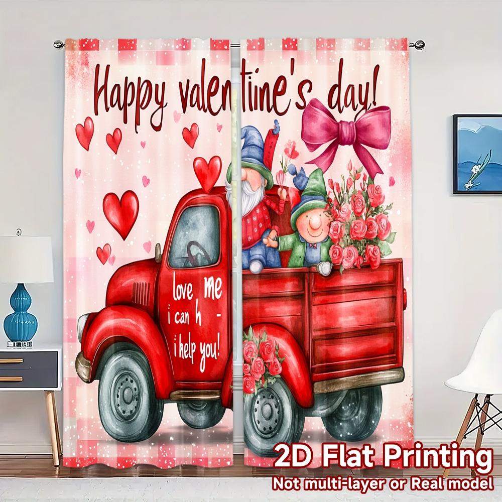 

2pcs,Curtains Cute Gnomes Valentine Truck (2) Contemporary Chic Curtains 100% Polyester Curtains Outdoor Decorations Use for 52.50×116.00 CM 2pcs