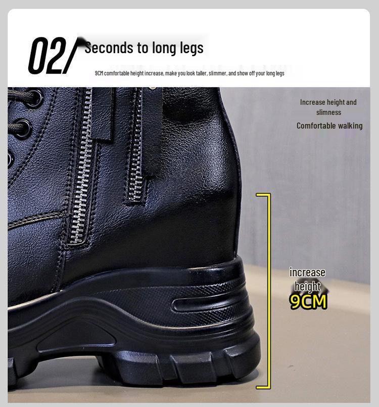 2025 Autumn Women's Genuine Leather Hidden Heel Martin Ankle Boots - Versatile Style with Thick Sole for Petite Sizes.