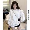 Plus Size Off-Shoulder Gray Sweatshirt for Women - Long Sleeve, Thin, Mid-Length, Spring/Autumn.