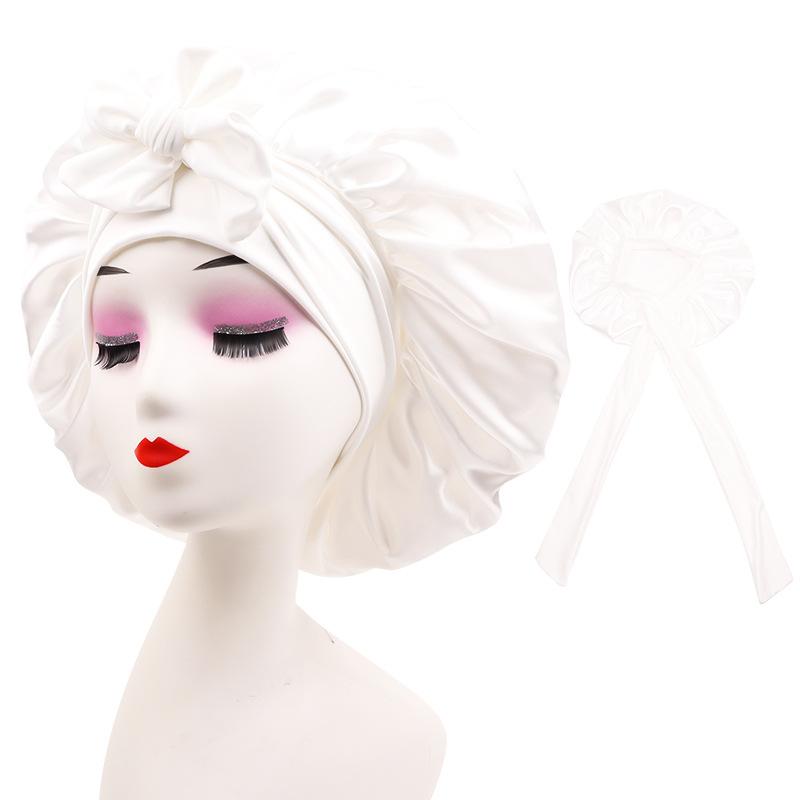 Satin Shower Cap For Women Waterproof Silk Bonnet With Elastic Band Bath Cap For Long Hair Shower Hair Cover Accessories