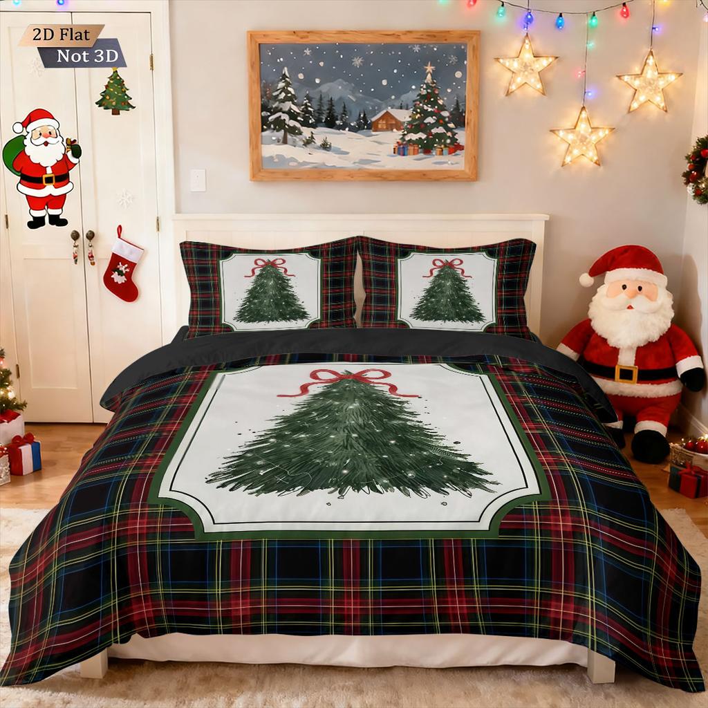 3pcs Christmas print cartoon Christmas tree print coreless down comforter set comfortable bedroom bedding holiday decoration