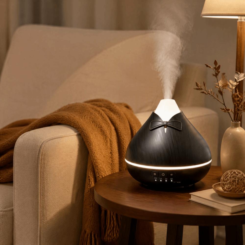 Wood Grain Cool Mist Humidifier Quiet Essential Oil Scent Machine Home Use