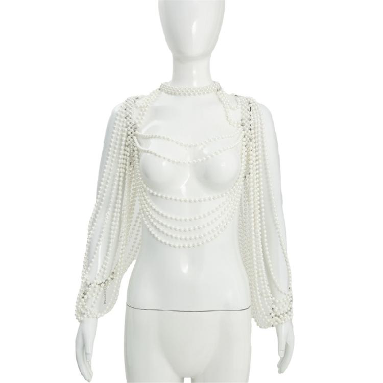 Multi Purpose Pearls Chest Chain for Vacation Photography and Fashion Shows Featuring Interchangeable Accessories