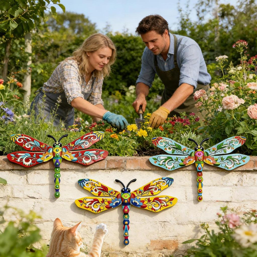 Vintage Metal Dragonfly Wall Art Hanging Decor Rustproof Wrought Iron Wall Hanging Sculpture Garden Home Party Decoration