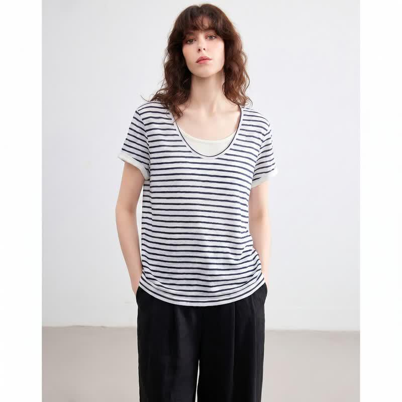 Demana Lyocell Blend Faux Two-Piece Striped T-Shirt XL