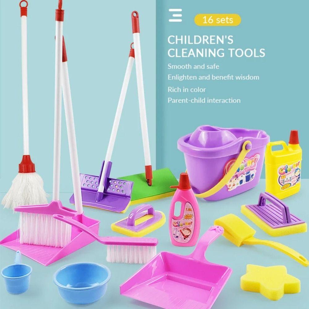 Role Playing Children Cleaning Kit Broom Brush Housekeeping Playset  Housework Supplies