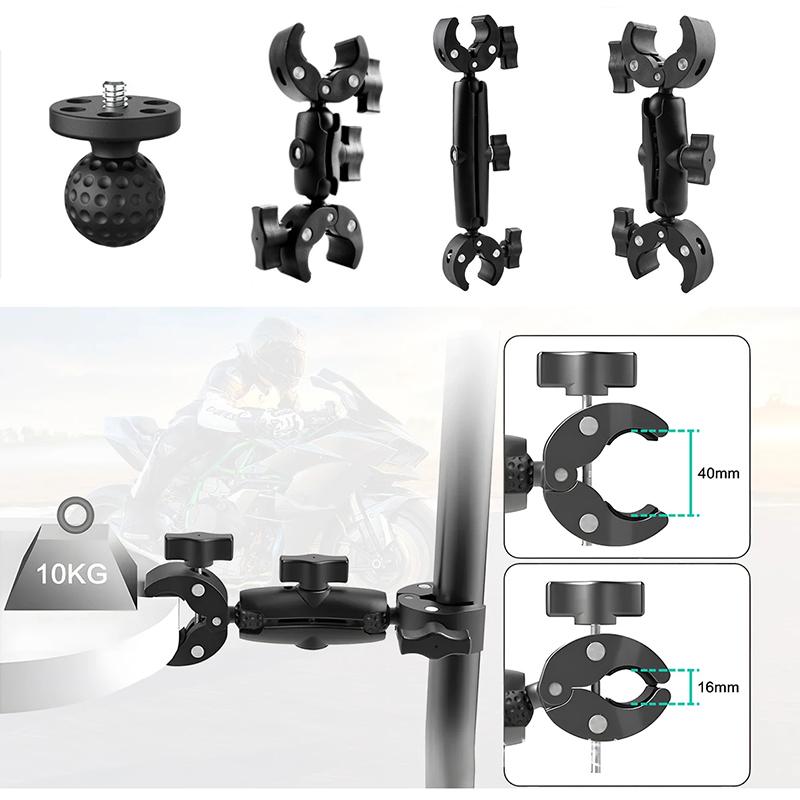 Double Clamp Camera Mount Clip Camera Crab Clamp Motorcycle Handlebar Clip Holder For Gopro Hero Insta360 DJI Camera Accessories