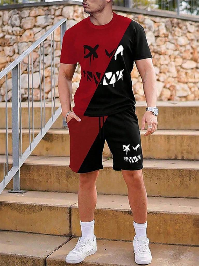 Urban Street Fashion Trend 3d Printed Men's Crew Neck Short Sleeve Suit Outdoor Simple Crew Neck Top Casual and Comfortable Shorts
