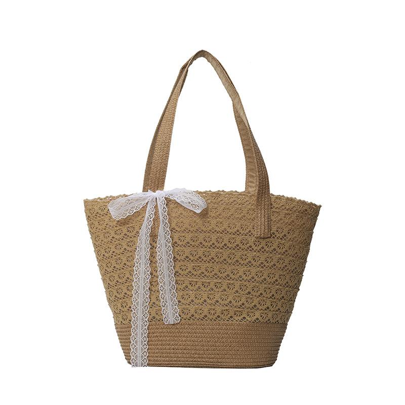 French Vacation Straw Bag Lace Woven Bag Large Capacity Tote Bag Women's 2025 Spring and Summer New Seaside Shoulder Bag