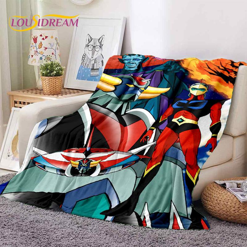 3D Cartoon UFO Robot Grendizer Anime Soft Blankets,Keep Warm Flannel Throw Blanket for Picnic Beds Sofa Home Bedroom Gifts Kids