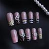 24pcs Y2K Sweet Stars Press On Nails Blue Brown Stripes French False Nails Wave Point Designs Autumn Vintage Fake Nail