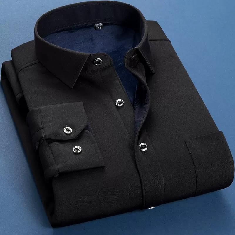 Autumn Winter Men Fleece Warm Shirt Fashion Solid Long Sleeve Business Shirt Plaid Thick Warm Shirts NS5517