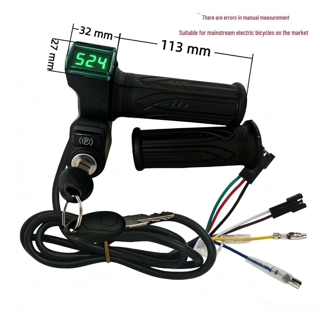 Grüner Lenkergriff-Schloss + Universeller Spannungsanzeige-Gasgriff für Elektroroller (12V-96V)