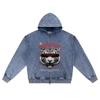 DTG print Knitted Denim Zip-Up Hoodie Sightless Brother Print Zipper Hoodies  