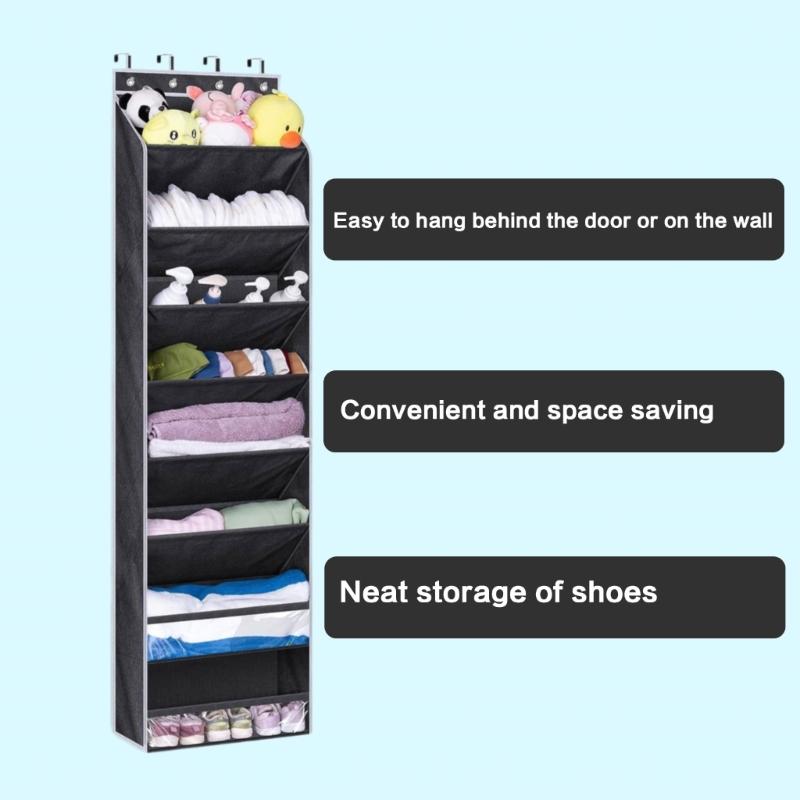 Versatile 8 Level Over Door Shoe Holder Footwear Hanger with Large Pocket Space Saving Shoe Organizer for Closet