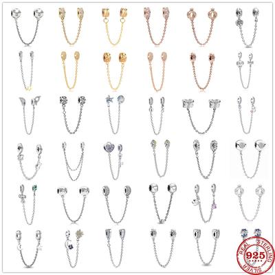 Plata 925 Zirconia mariposa flor corona cadena de seguridad encanto cuenta ajuste pulsera colgante joyería DIY para mujeres