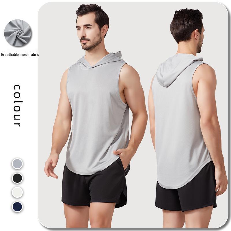 Men's Summer Quick-Dry Hooded Sports Vest - Casual, Breathable, European & American Style for Outdoor Running & Fitness