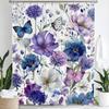 Purple Blue Floral Bouquet Butterfly Shower Curtain,Dreamy Painting Flowers &Butterfly,Bathroom Decorative Shower Curtains