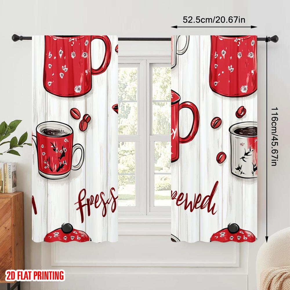 2pcs,2D Plane Printing Creative Curtains Freshly Sweet Coffee Mugs (2) Polyester Easy Install (without Rod) Art Deco Festive