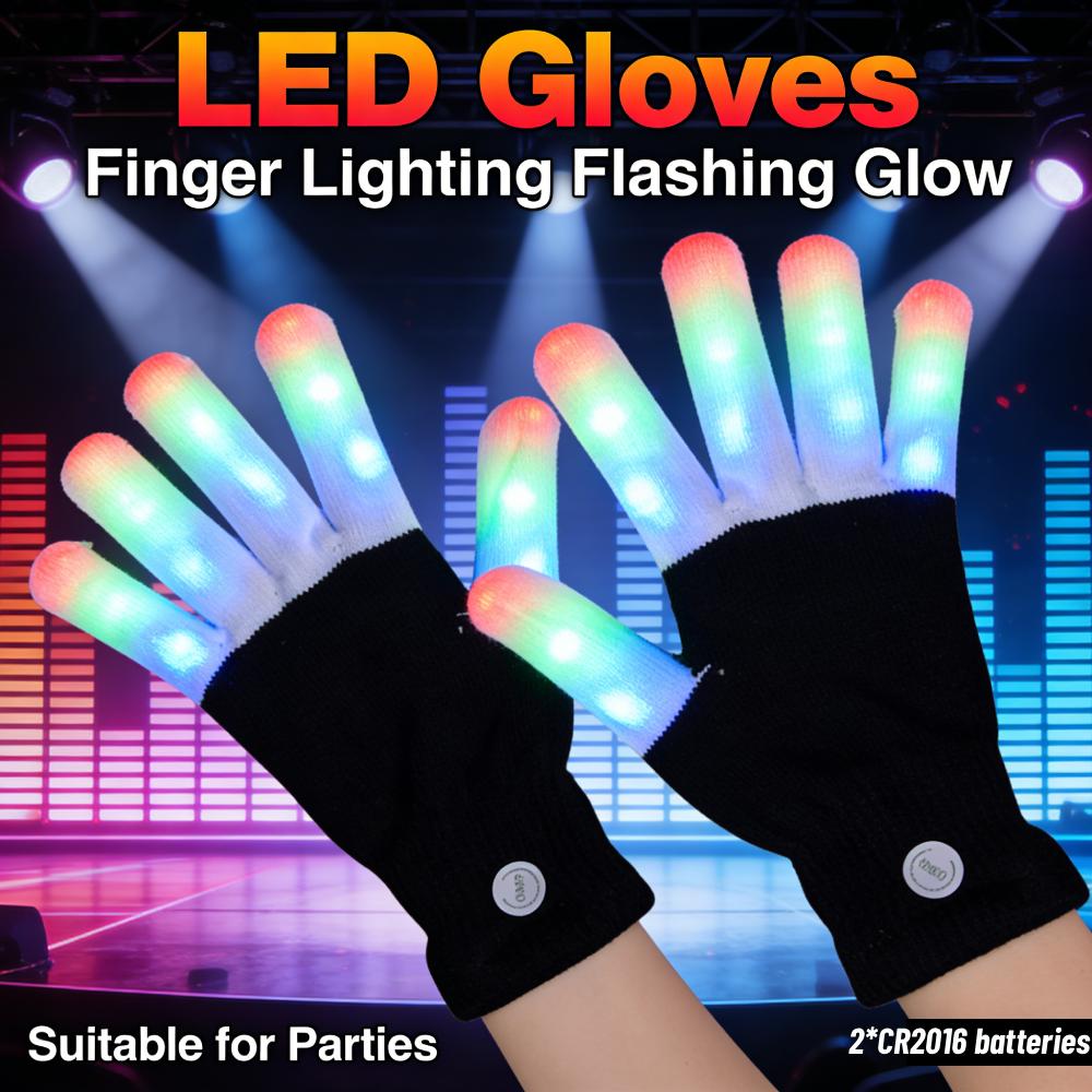 7 Colors Light Show LED Gloves Rave Light Finger Lighting Flashing Glow Mittens for Birthday Festival Glow Party Supplies