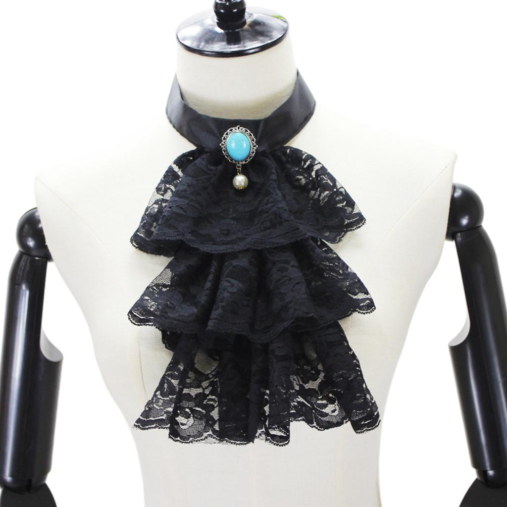 Women Men Multilayer Lace Ruffle Fake Collar Gothic Victorian Detachable Jabot Collar Party Steampunk Clothing Accessory
