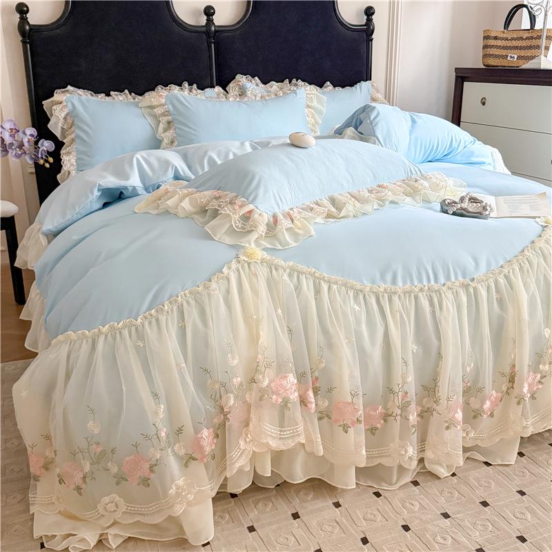 

2025 Французький Принцеси Стиль Прана Бавовняна Постільна Білизна: Мереживна вишита ковдра та простирадла 2.0m Flat Sheet Set - Duvet 220x240cm