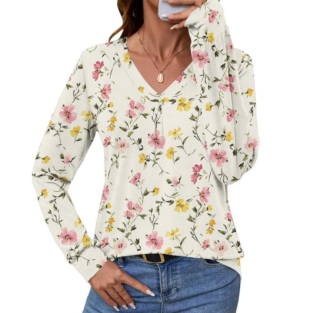 Women Long Sleeve Tops Dressy Casual V Neck Tshirts Basics Tee Vacation Fall Fashion Clothes