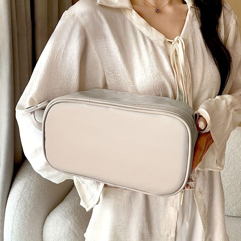 Double Zipper Makeup Bag Luxurious Travel Cosmetics Bag Portable Leather Wash Bag  Women