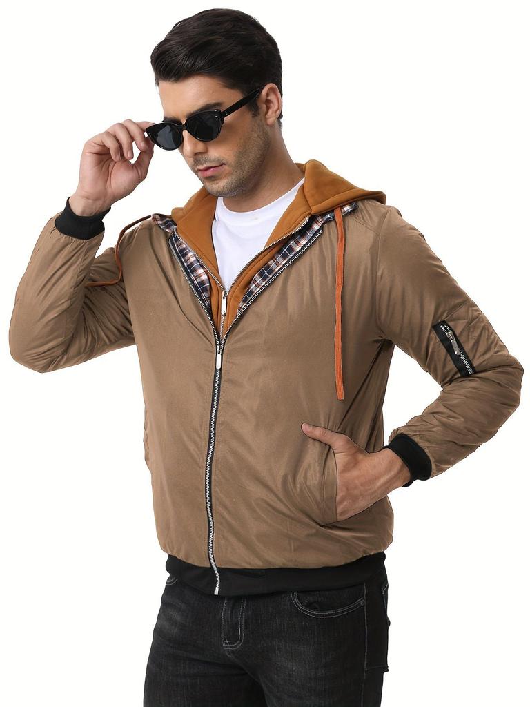 Men's Thick Solid Color Hooded Jacket for Spring, Autumn, and Winter - Air Force Style Casual Wear