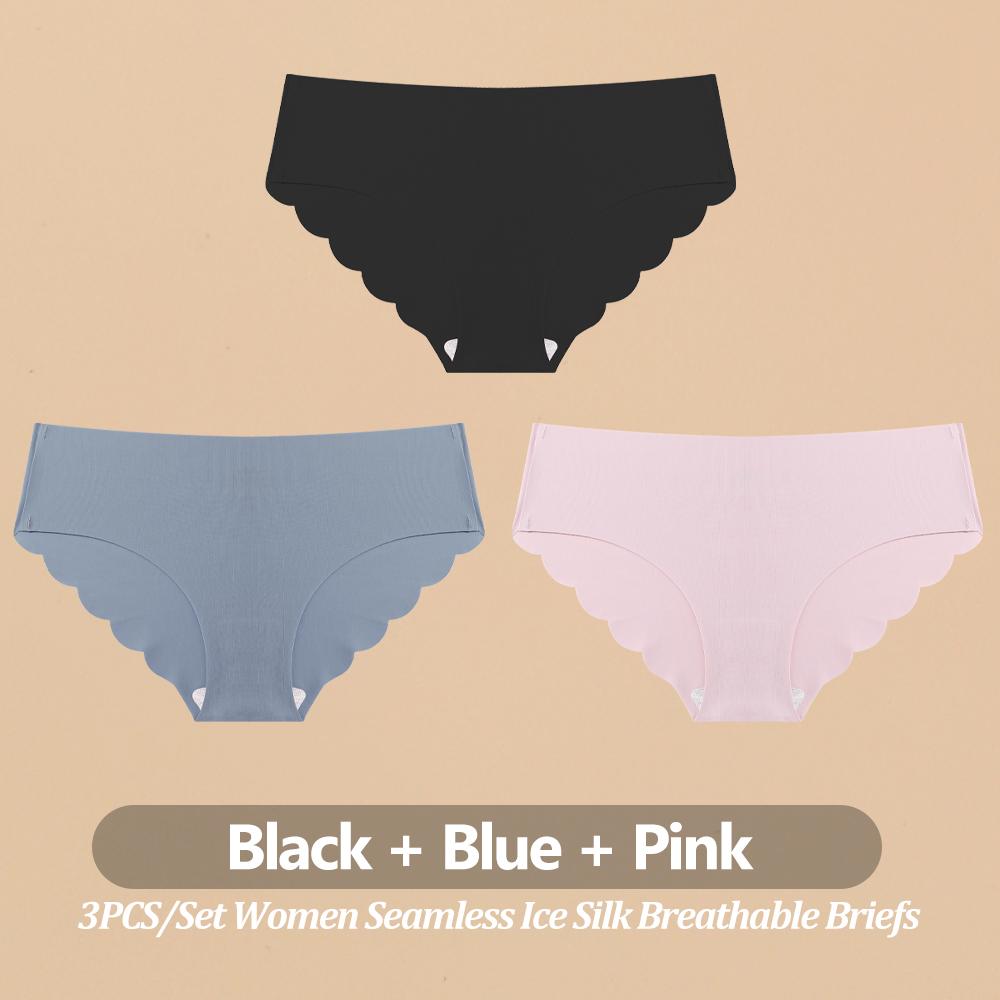 3PCS Women Seamless Panties Ultra Thin Breathable Underwear Sexy Low Waist Briefs Female Elastic Wavy Side Lingerie Uniform Co Practical Use
