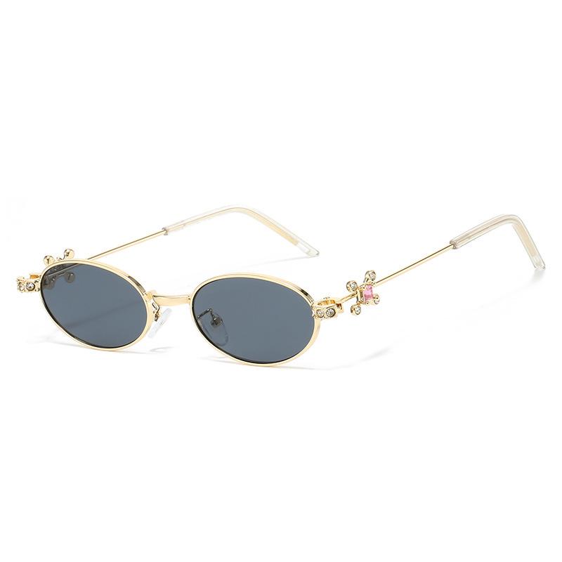 Jennie Style Oval Rhinestone Sunglasses - Trendy Small Frame Women's Nerd Glasses