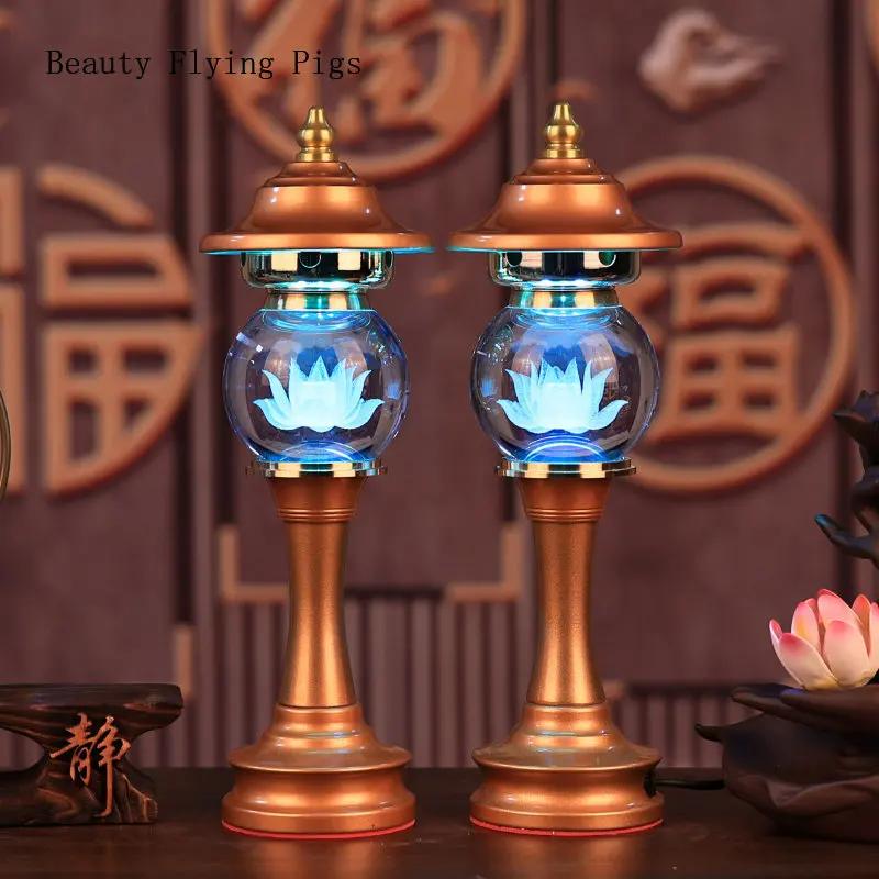 2pcs crystal 7color variable lotus candlestick household supply Buddha feng shui