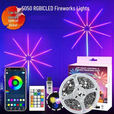 5V Dreamcolor RGB LED Firework Lights: Bluetooth Sound-Controlled, APP-Enabled Music Rhythm Ambient Strip.