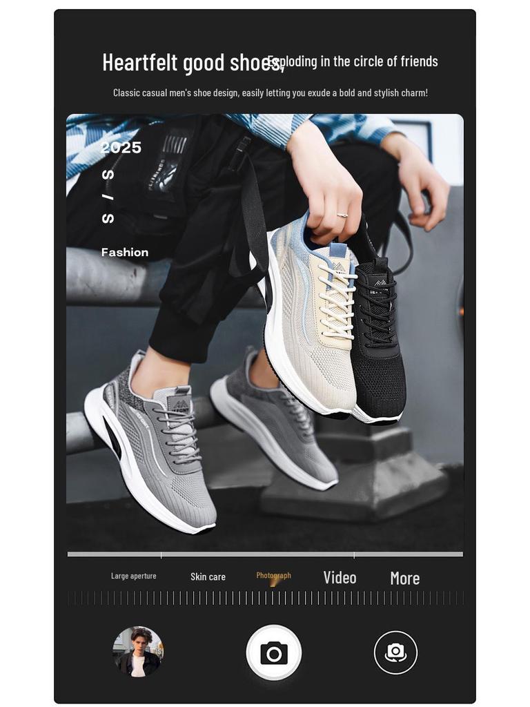 2025 Men's Black Breathable Mesh Running Shoes - Odor-Resistant Casual Lightweight Sneakers
