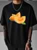 Unisex Summer White Short Sleeve Tee Realistic Sliced Cantaloupe Melon Fruit Graphic Crew Neck Loose Casual Male Daily Tops