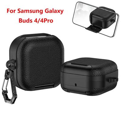 Business Leather Earphone Case With Phone Stand For Samsung Galaxy Buds 4 Pro Shockproof Full Cover Shell For Galaxy Buds 4
