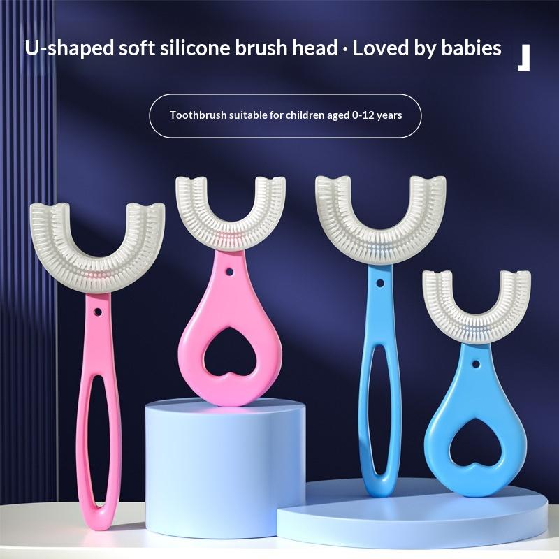 Kids U Shaped Toothbrush Anti-choking Design Food Grade Silicone Bristles Full Teeth Coverage for Toddlers Safe Brushing