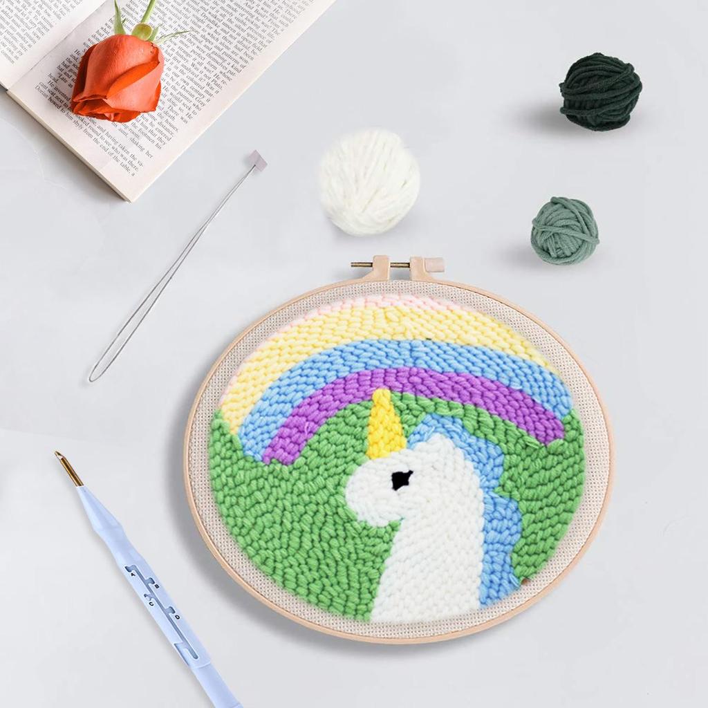 Russian DIY Punch Needle Embroidery Kit: Includes Yarn, Needle, Latch Hook, & Hoop for Knitting & Ornament Crafting