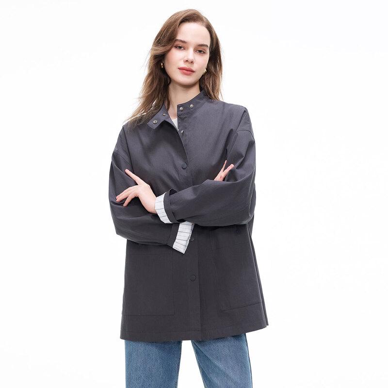 Women's Loose Stand Collar Mid-Length Trench Coat