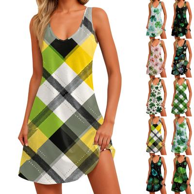 Damenkleid mit Blumendruck, Weste, Rock mit Taschen, Strandrock, Westenrock mit V-Ausschnitt