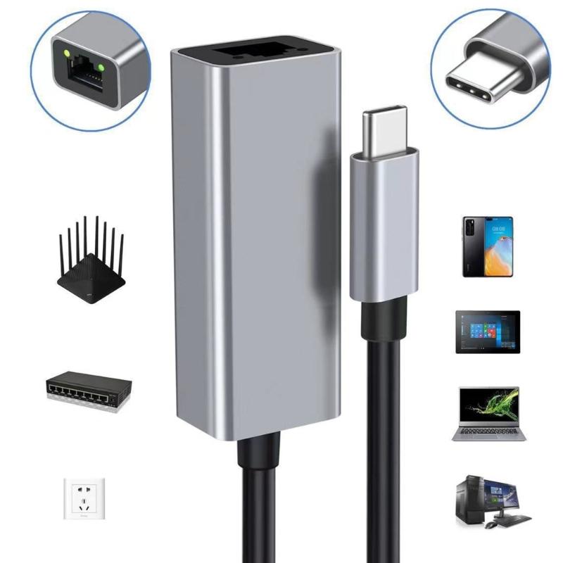 Aluminum Shell USB 3.0 Type C To RJ45 Ethernet Converters 100Mbps Gigabit Cord Networking Adapter Plugs And Play