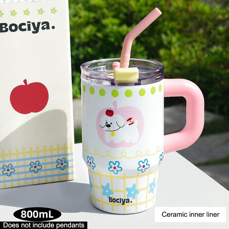 

Vacuum Insulated Double Wall Tumbler Large Stainless Steel Thermos Mug With Lid Straw For Car Office Outdoor Adventure 800ml