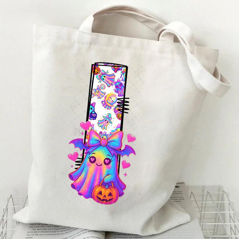 Halloween Alphabet Canvas Bag Going Out Portable Handbag Women's Large Capacity Casual Shoulder Crossbody Bag