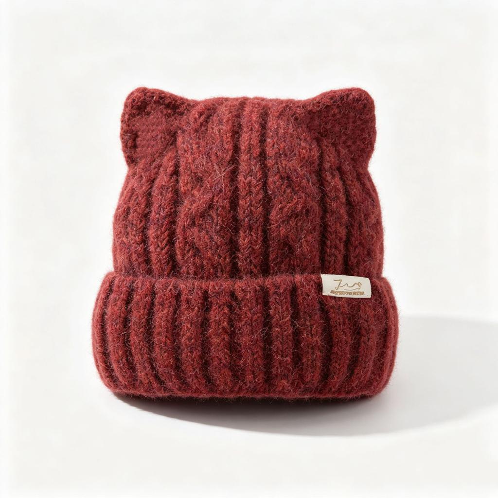 Cute Cat Ear Wool Hat Autumn and Winter Thickened Warm Knitted Hat Versatile Age-reducing Ear Protection Hat Women's