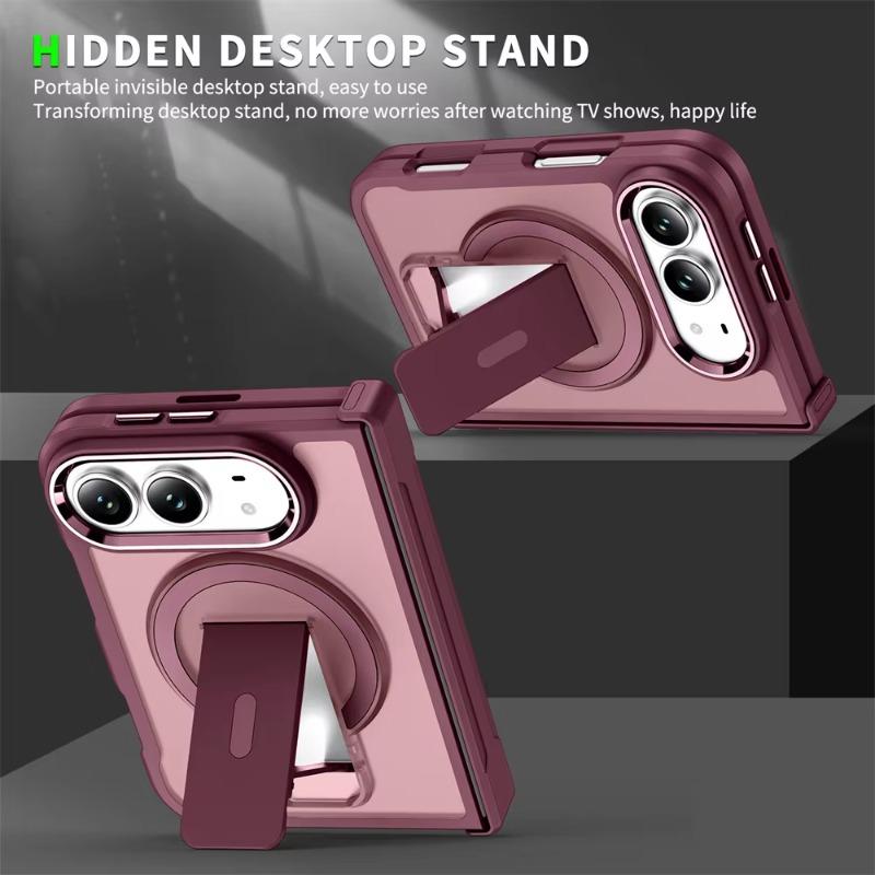Folding Holder Stand Magnetic Phone Case For IPhone Duo IPhone Duo 18 Ultra Hinge Armor Solid Color Frosted Translucent Cover