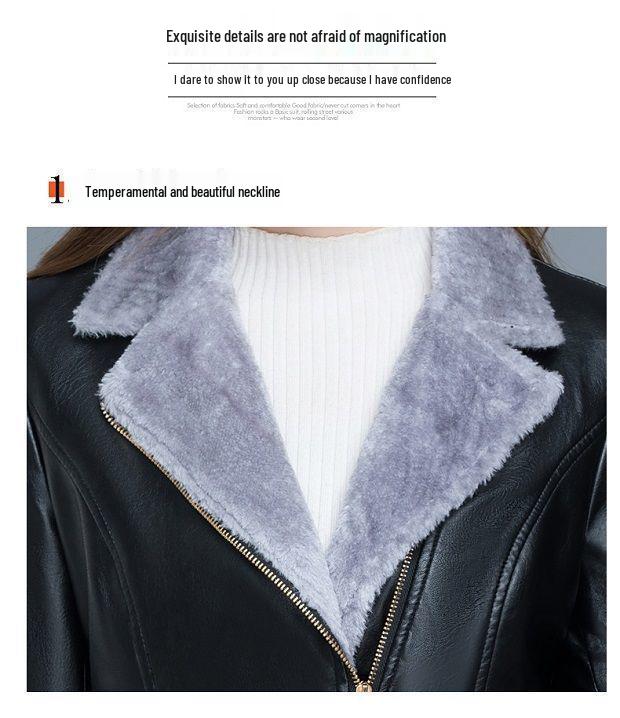 Kurze Damenjacke aus Leder und Pelz mit Samtbesatz: Winter-Oberbekleidung