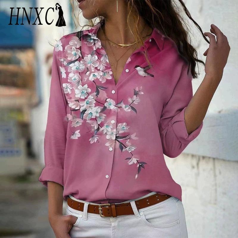 HNXC 38 Color Women's Fashion Casual Long Sleeve POLO Neck Blouses & Shirts